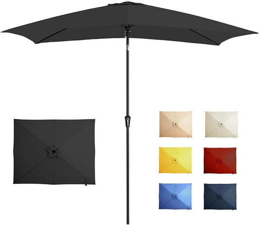 6.5x10FT Rectangular Patio Umbrella with Push Button Tilt & Crank Lift for Garden,UV Protection Outdoor Umbrella for Deck,Pool and Yard,Black