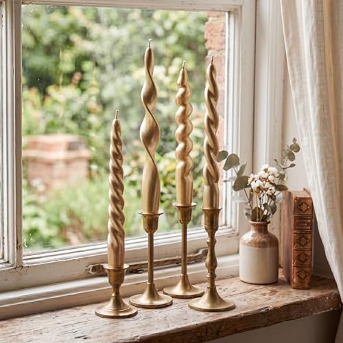 Nuanchu 4 Pcs Twisted Taper Candles,7.87 Inch,Pure,Champagne Gold - Image 5