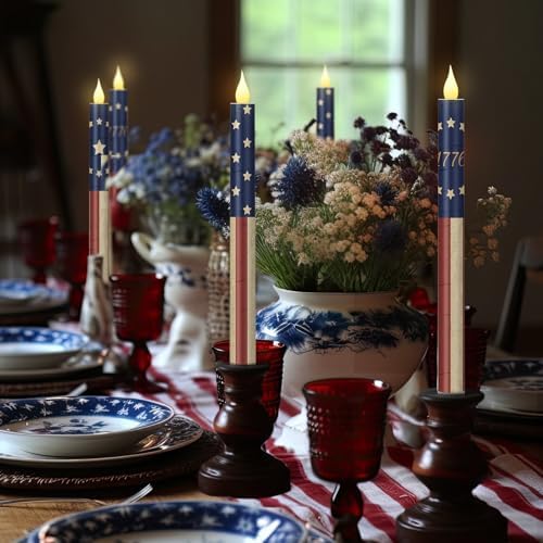 Honoson 6 Pcs 4th of July Flameless Taper Candles Patriotic 10.6 Inch - Image 5