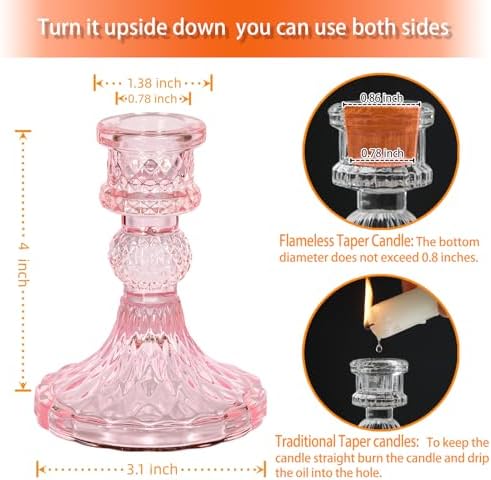 Pink Glass Candlestick Holders, Taper Candle Holders, Set of 6 - Image 3