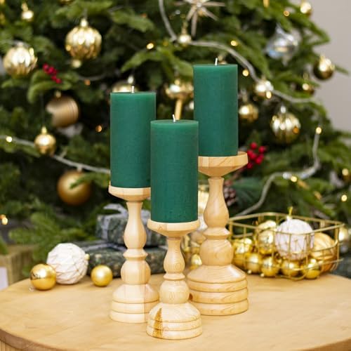 CANDWAX 3x6 Inch Green Pillar Candles Set of 3 - Large Unscented Dripless Green Candles, Rustic Decorative Style for Weddings, Special Events, Home Décor, Christmas Decorations - Image 5