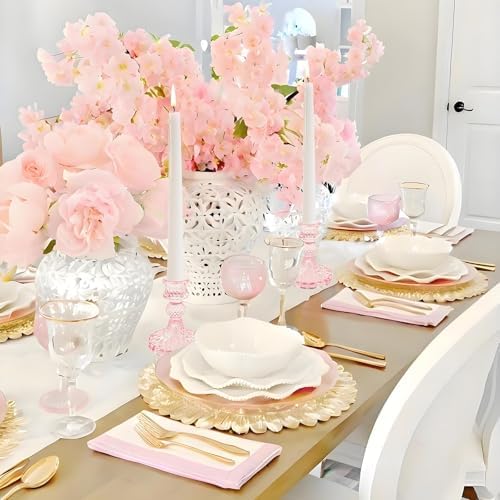 Pink Glass Candlestick Holders, Taper Candle Holders, Set of 6 - Image 2
