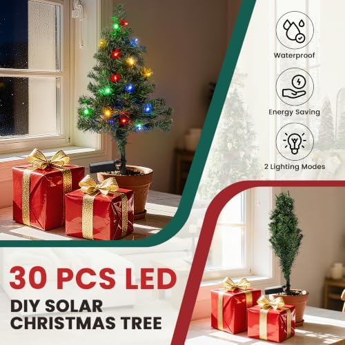 Christmas Tree Solar Lights Decoration Gifts Outdoor Waterproof, Decorative Navidad Solar Tree Lights with Multiple Modes,Xmas Decorations for Outside, Garden Yard Patio Decor 4 Pack - Image 5
