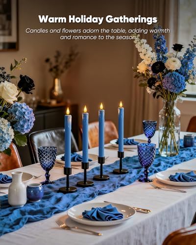 Homemory 9.6 Inches Real Wax Blue Flameless Taper Candles with Remote Timer, 2 Pcs LED Fake Candlesticks, Battery Candle with 3D Flickering Flame for Wedding, Dinner, Xmas Anniversary Decor - Image 2