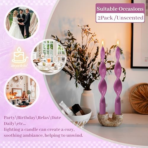 Unscented Spiral Candles Purple Candlesticks 10Inch Swirl Tapered Candle Handmade Colorful Twisted Candles for Home Décor Weddings - Image 6