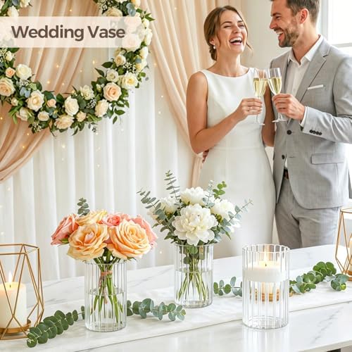 ComSaf Glass Cylinder Vases 12 Pcs 6 Inch Tall, Clear Ribbed Bud Vases - Image 4