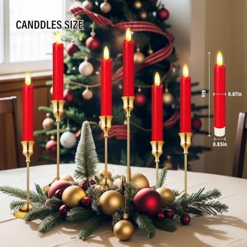 KSWING Upgraded Real Wax Short LED Flameless Taper Candles with Remote, 6 Inch Red Candlesticks Battery Operated 3D Flickering - 6" Realistic Fake Candle Sticks for Home/Wedding/Fireplace Xmas Decor - Image 6