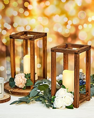 Huquary 8 Pcs Wooden Wedding Lantern Centerpiece for Table Decor, Brown - Image 5