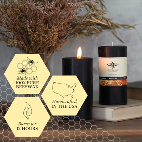 Big Dipper Wax Works 100% Beeswax Pillar Candle, 3 x 6 in, Black - Image 3