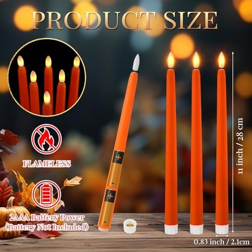 Macarrie 24 Packs Flameless Taper Candles Battery LED 11",Orange - Image 2