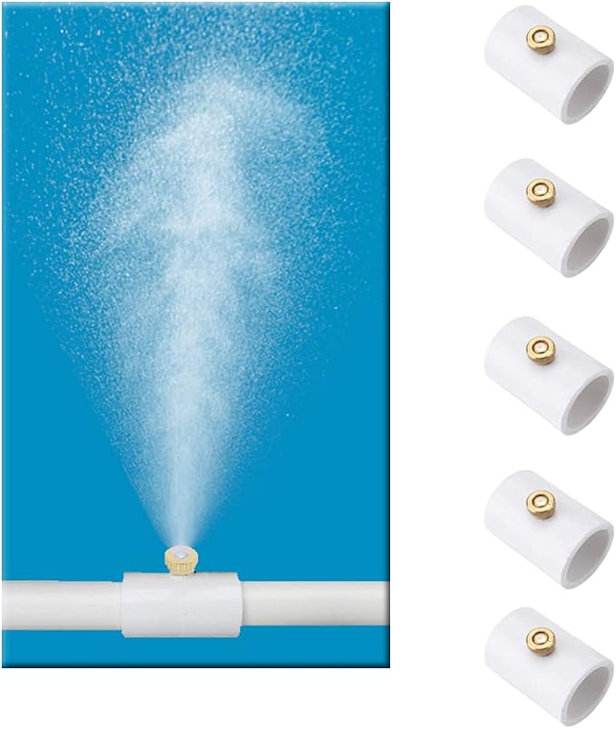 H&G lifestyles 1/2 Inch PVC Mist Nozzle Misting System for Patio Outdoor Mister Coupling PVC Split Section with Mist Nozzle (Pack of 5)