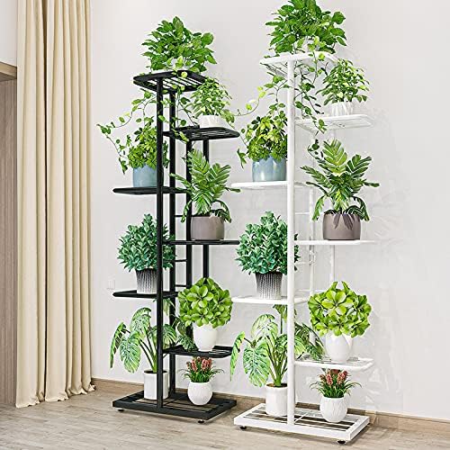 MTB Garden 7 Tier Metal Plant Stand for Indoor Outdoor Flower Pot Display Planter Shelf, White