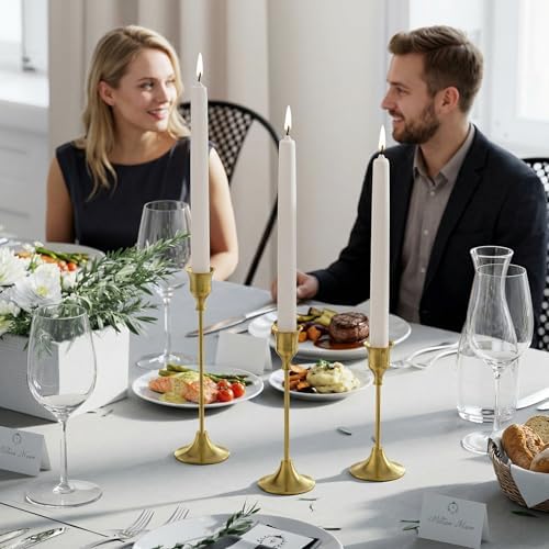 NLBTW Brass Gold Candlestick Holders, Metal Taper Candle Holder, Set of 3 - Image 2