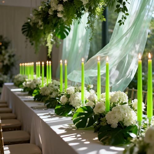 12-Pack Apple Green Taper Candles, 10 Inch Unscented Dripless Candlesticks, Long-Lasting Burn Time of 7-8 Hours, Perfect for Home Décor, Spring and St. Patrick's Day - Image 2
