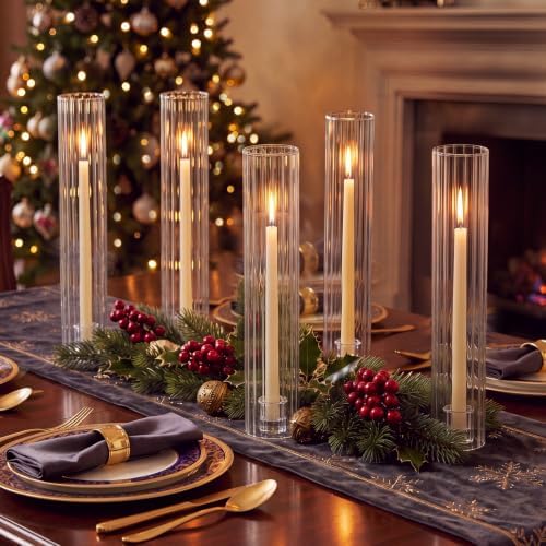 6 Pcs Ribbed Hurricane Glass Candle Holders, 2.5" W x 14" H - Image 5