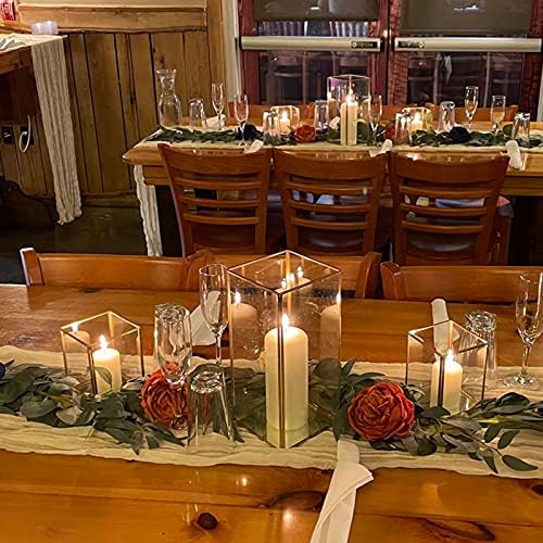 Hewory Glass Hurricane Candle Holder Set of 6, Gold Large Hurricane Centerpiece for Table, Tall Floor Square Pillar Candle Holders Lantern Set for Wedding, Anniversary, Party, Fireplace, Dining Room - Image 3