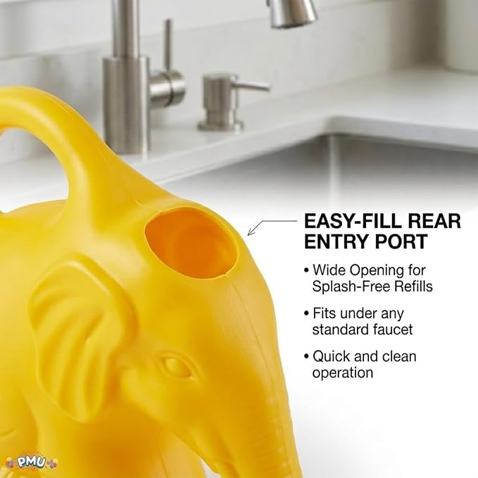 PMU 12Pcs 2-Quart Elephant Watering Can – Durable Plastic Garden Watering Can for Indoor & Outdoor Plants, Easy-Pour Spout, Large Water Pot, Yellow