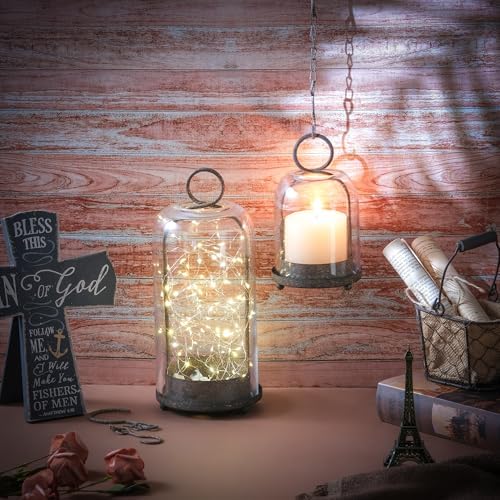 5" & 4" Wide Versatile Metal Candle Holder in Rustic Brown with Handmade Thick, Heavy & Sturdy Glass Dome for Pillar Candle, Industrial, Modern, Shelf, Mantel, Veranda, Porch - Image 4