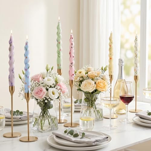 6pcs Pastel Floral Spiral Taper Candle 7.1" Flower Twisted Candlestick - Image 4
