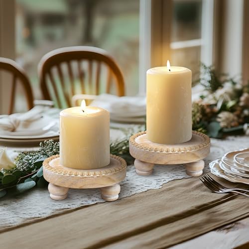 Small Wood Risers for Decor, Round Wooden Display Risers Candle Plates and Trays, Farmhouse Candle Trays Home Decor, Pedestal Stand for Mini Cake, Mug Display Decorative, Table Centerpiece, Brwon - Image 5