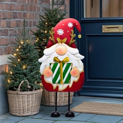 TERESA'S COLLECTIONS Christmas Gnome Outdoor Metal Red White Santa Decor by TERESASCOLLECTIONS
