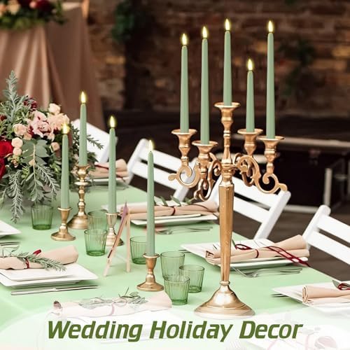 Rossesay 24 Pcs Flameless LED Taper Candles Battery Operated Candle 8.5", 9.65", 10.8", 12.8" Flameless Candlesticks Flickering for Christmas Church Wedding Indoor Decoration(Classic, Rat Tail Green) - Image 3