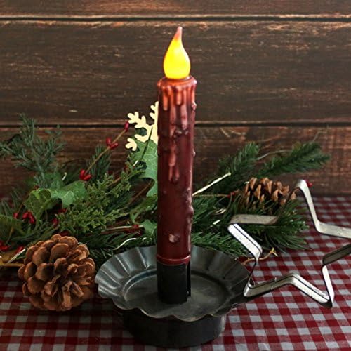 CVHOMEDECO. Real Wax Hand Dipped Battery Operated LED Timer Taper Candles Country Primitive Flameless Lights Décor, 6-3/4 Inch, Burgundy, 2 PCS in a Package - Image 3