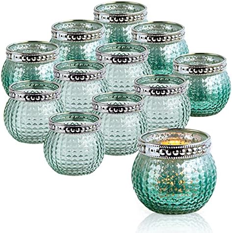 Candle Holder Set of 12, Small Tealight Candle Holder, Vintage Glass Votive Candle Holders for Table Centerpiece Wedding Home Decor Holiday Decor (Green) - Image 5