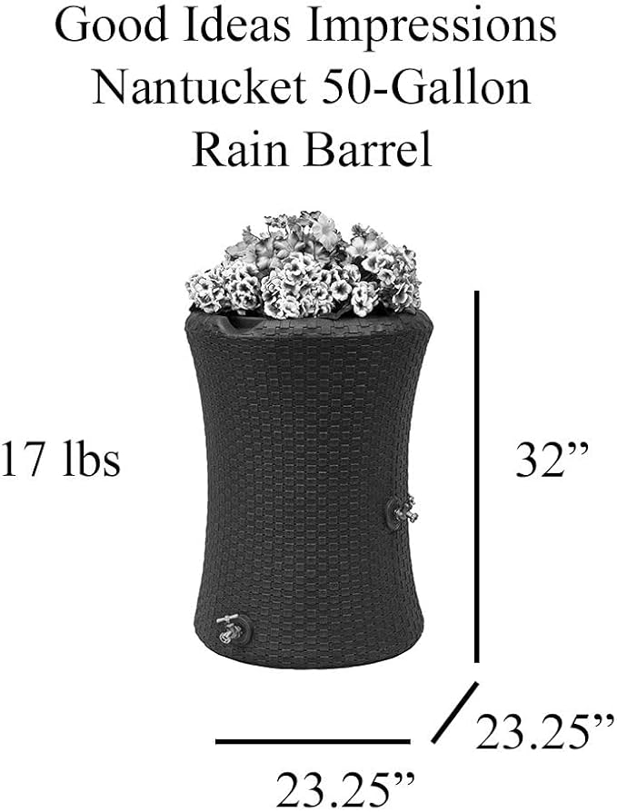 Good Ideas 50 Gallon Nantucket Rain Barrel Planter, Coyote Granite
