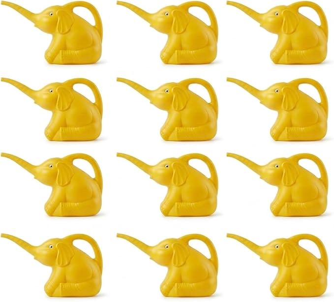 PMU 12Pcs 2-Quart Elephant Watering Can – Durable Plastic Garden Watering Can for Indoor & Outdoor Plants, Easy-Pour Spout, Large Water Pot, Yellow