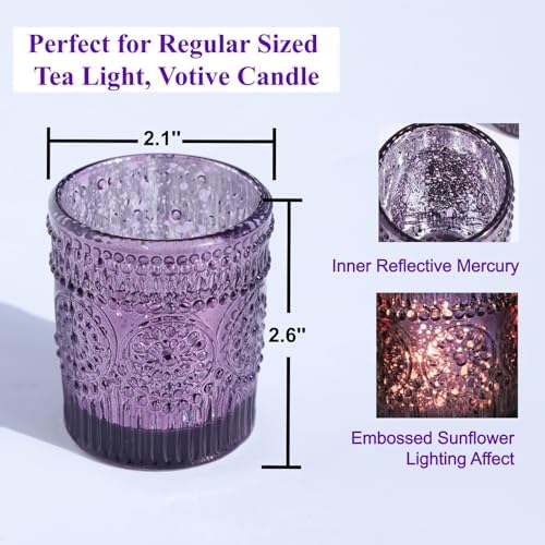 VOHO 12pcs Sunflower Purple Votive Candle Holders for Table Centerpiece - Image 4