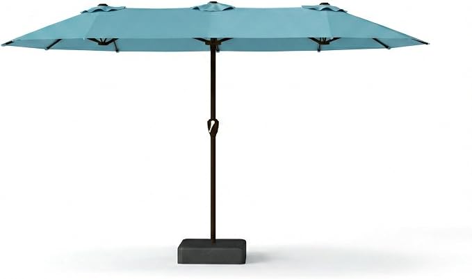 15FT Large Patio Umbrella with Base Included, Double Sided Outdoor Market Umbrella with Flexible Fiberglass Ribs, UV-Blocking Extra Large Umbrella for Garden, Pool, Deck, Sky Blue