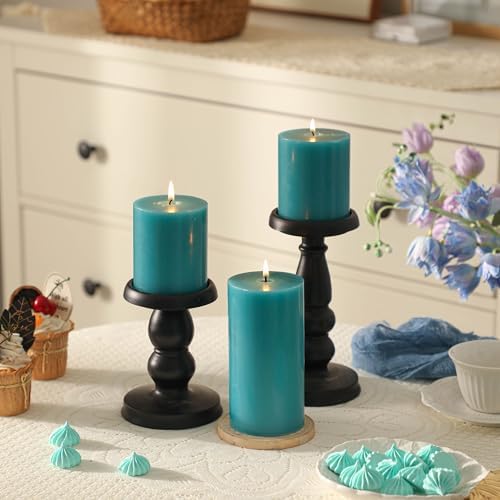 3x6 Inch Turquoise Pillar Candles,Hand-Poured Unscented Blue Pillar Candles - Image 3