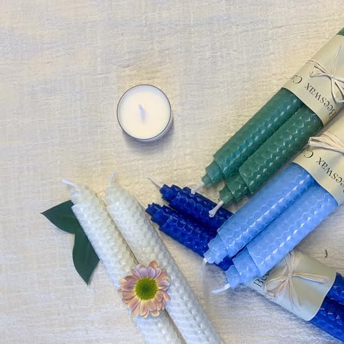 Lacaser Natural Beeswax Taper Candles Bulk 14 Pack, 9" Long Candle Sticks, Unscented & Dripless Bees Wax Made Candles, Blue White Green in 7 Assorted Colored Colors - Image 3