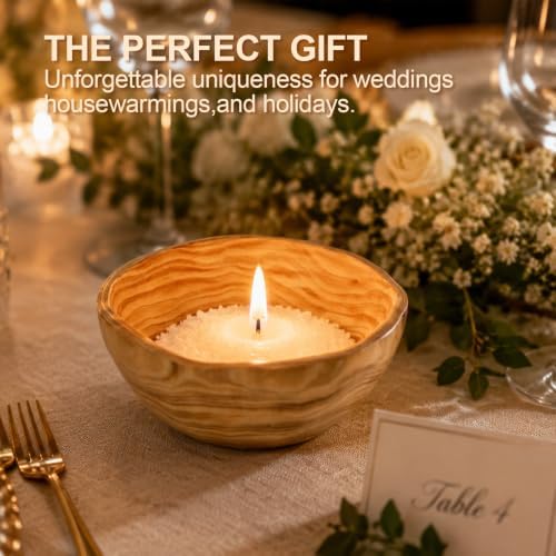 Candle Bowl Compatible with Foton Pearled, Solid Wood Rustic Vessel - Image 6