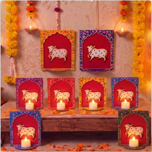 DoubleFill 30pcs Diwali Wooden Candle Holders for Wall Decor, Cow by DoubleFill