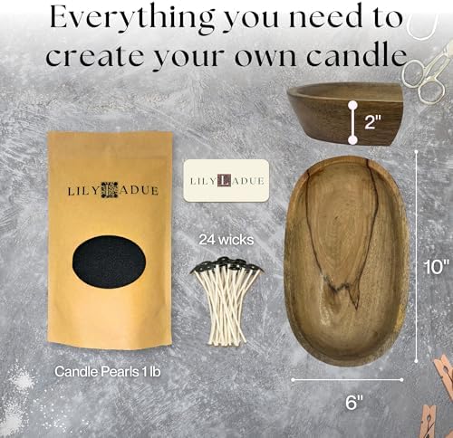 LILY LADUE Black Sand Candle Kit - 1Lb/16Oz Pearled Candles Sand and Wicks (24) with Wood Holder, Unscented Aroma Beads, Reusable Pearled Candle Wax for DIY Home Kit, Powder Beads Refill Available - Image 2