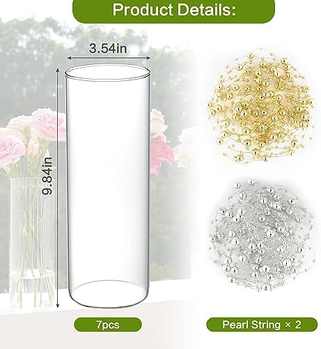 7pcs Glass Cylinder Vases for Centerpieces - 10 Inch Tall Glass Vases for Flowers, Hurricane Candle Holders Floating Candle Vase for Table Centerpiece Formal Dinners Home Decor - Image 2
