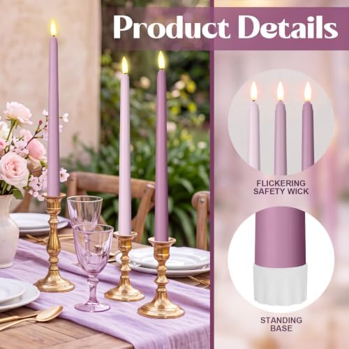 Macarrie 24 Packs Flameless Taper Candles Battery LED 11",Morandi Purple - Image 4