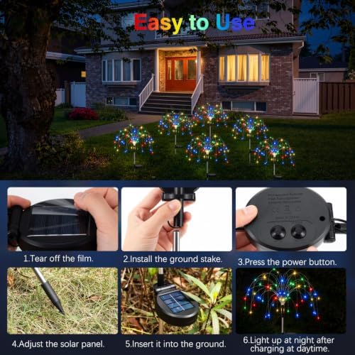 Lewondr 4 Pack Firework Solar Garden Lights Outdoor 8 Modes - Image 5