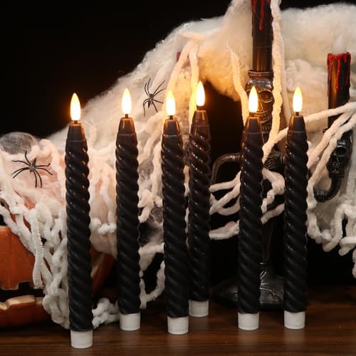Halloween Black Flameless Taper Candles Flickering with Remote - Image 6