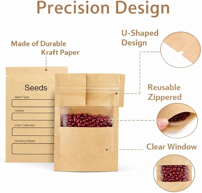 Ecopark Seed Storage Box, Professional All-in-one Kit with 2 Pens, 20 Plant Labels and 50 Seed Envelopes, Metal Storage Organizer, Saving Box, Seed Packet Container, Large, Green