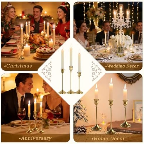 12 PCS (4 Sets) Brass Gold Taper Candlestick Holders - Vintage Metal Candle Sticks - Image 4
