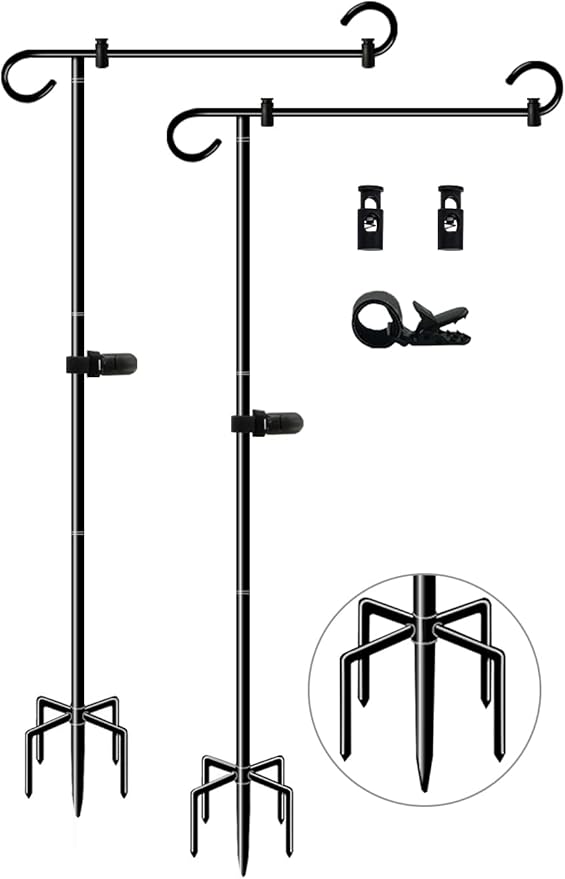 51 Inch Tall Garden Flag Stand Holder with 5 Prong base, Yard Flag Pole Holder for 12x18 Outdoor Small Flag Decor with Two Spring Stoppers and a Tiger clip, 2 Pack