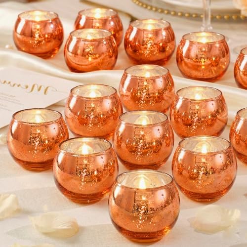 24 Pcs Burnt Orange Candle Holders- Mercury Glass Candle Holders for or Boho Wedding Centerpieces, Bridal Shower, Party Table Decor, Fall and Holiday Home Decoration by LAMORGIFT