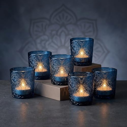 Ocean Blue Mandala Glass Tealight Holders, 6 Pack by ArtSecret