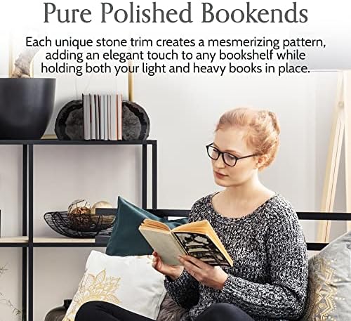 Nature's Decorations Black Agate Bookends – A+ Grade Geode Heavy Duty Decorative Stone Crystal Book Ends for Shelves & Bookcases, Natural Polished Bookshelf Decor, 1 Pair 2-3Lbs
