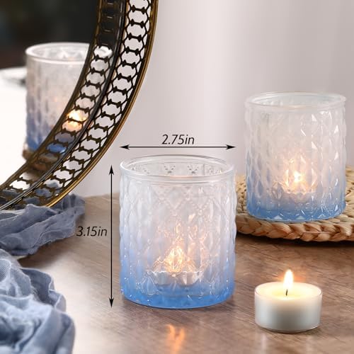6 Pcs Blue Gradient Votive Candle Holders Glass Tea Light Candles Holder - Image 2