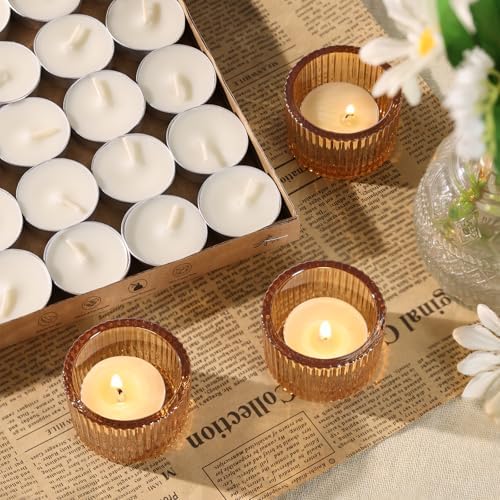 NITIME 30Pcs Ribbed Gold Candle Holders for Table Centerpiece, Gold Tea Light Candle Holders with 32pcs Tea Light Candles for Wedding Decor, Diwali, Home and Party Decor - Image 4