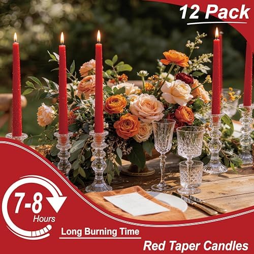 Red Taper Candles 10-Inch - Dripless Tall Christmas 12 Pack Tapered Candlesticks Unscented Smokeless Long Slow Burning Red Candle Sticks Paraffin Wax for Dinner Valentine’s Day Decor - Image 4